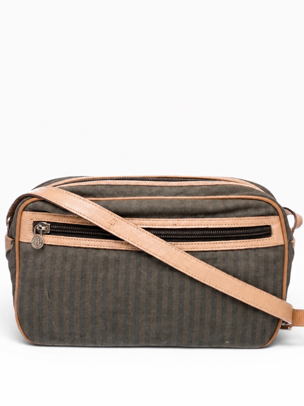 Fendi Vintage Pequin Stripe Canvas Leather Crossbody Camera Bag